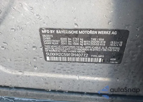 2015 BMW X5 Sdrive35I from USA, damaged, VIN 5UXKR2C59F0H40772